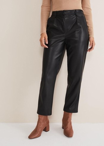 Phase Eight Rya Pleather Straight Leg Trousers Black Canada | DFBTXI-689